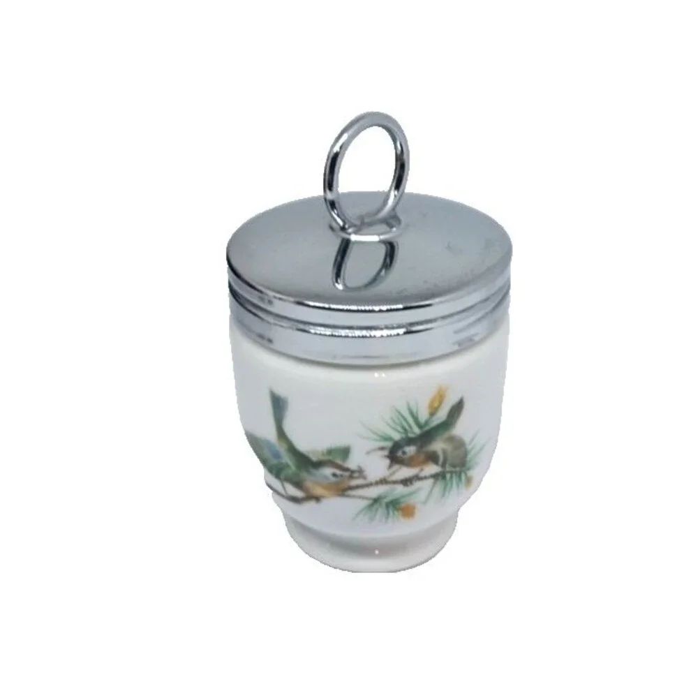 Vintage Royal Worcester England Egg Coddler Cup Large 4 inch Wren & Finch Birds
